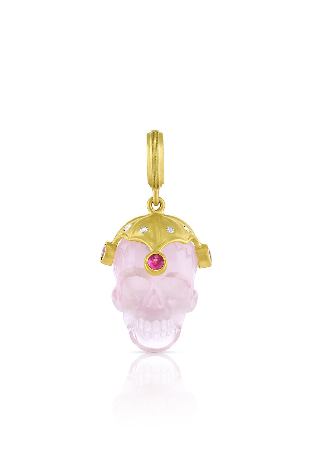 LEIGH MAXWELL-Rose Quartz Pink Sapphire Skull Pendant-YELLOW GOLD