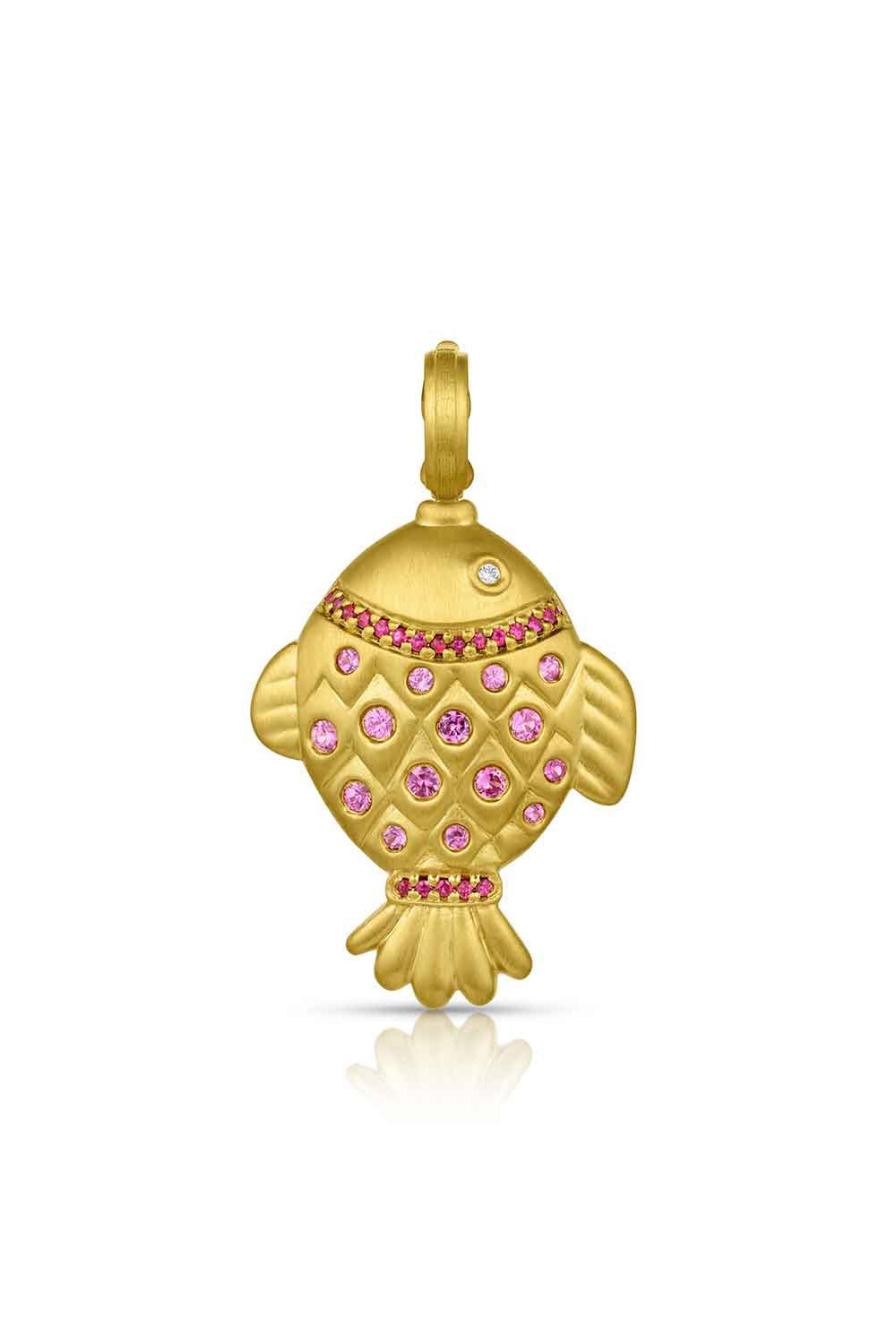 LEIGH MAXWELL-Ruby Pink Sapphire Chubby Fish Pendant-YELLOW GOLD