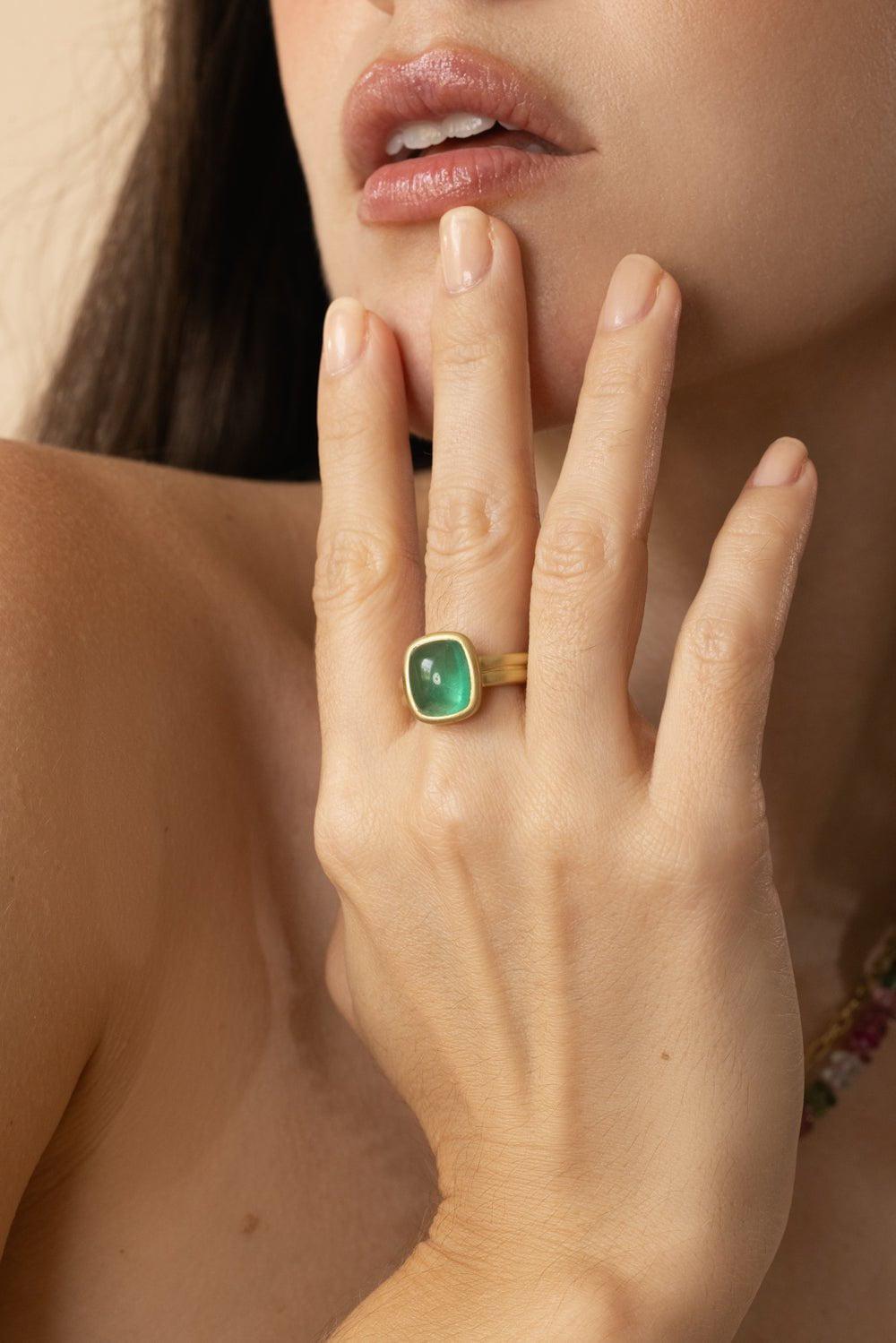 LEIGH MAXWELL-Emerald Puffed Cabochon Ring-YELLOW GOLD