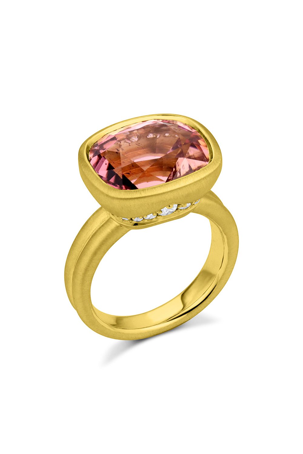 LEIGH MAXWELL-Pink Tourmaline Scallop Diamond Ring-YELLOW GOLD