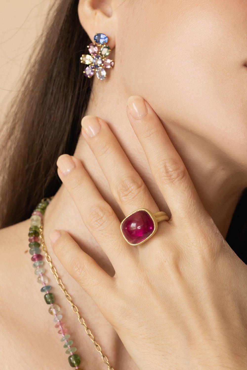 LEIGH MAXWELL-Pink Tourmaline Scallop Ring-YELLOW GOLD