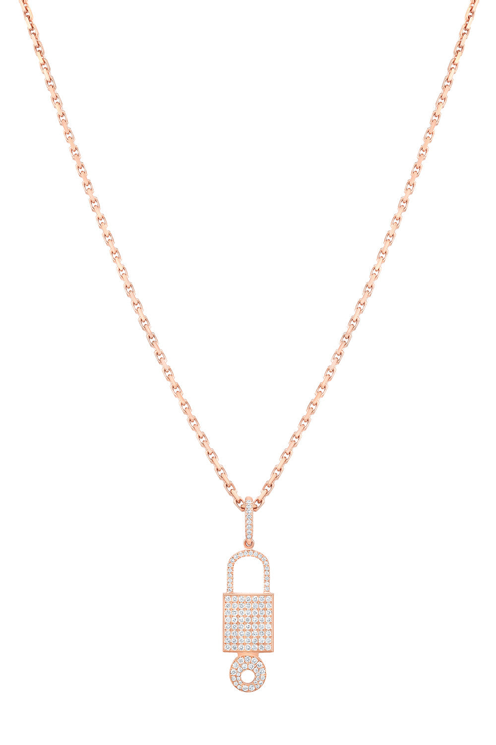 LARGE LOCK DIAMOND PENDANT-ROSE GOLD-JEWELRYFINE NECKLACE-LORAIDA