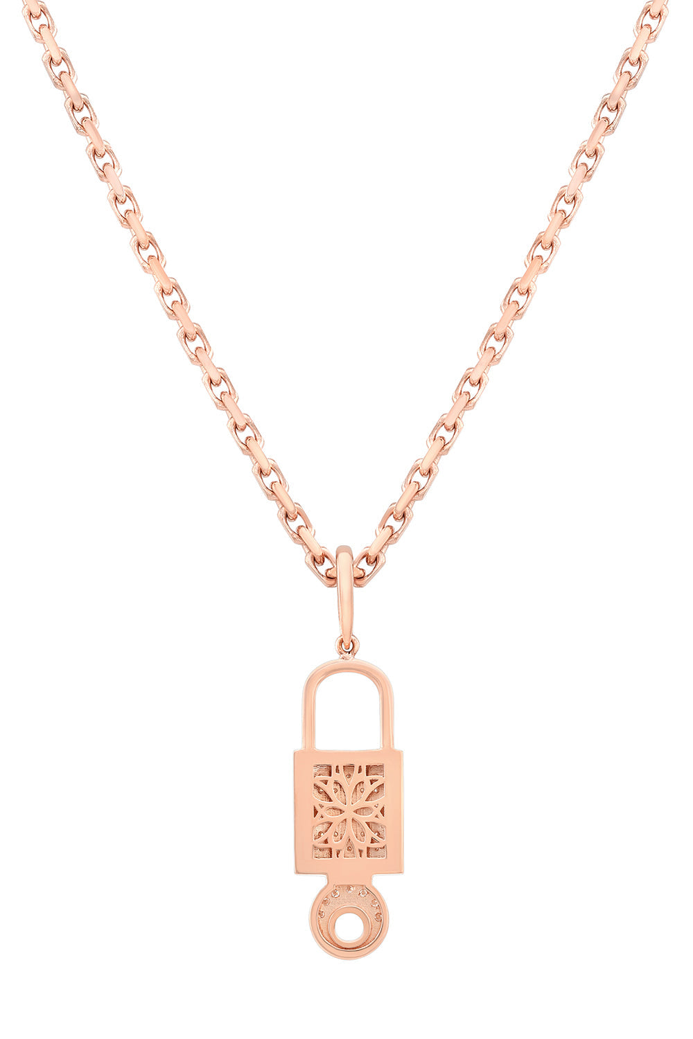 LARGE LOCK DIAMOND PENDANT-ROSE GOLD-JEWELRYFINE NECKLACE-LORAIDA