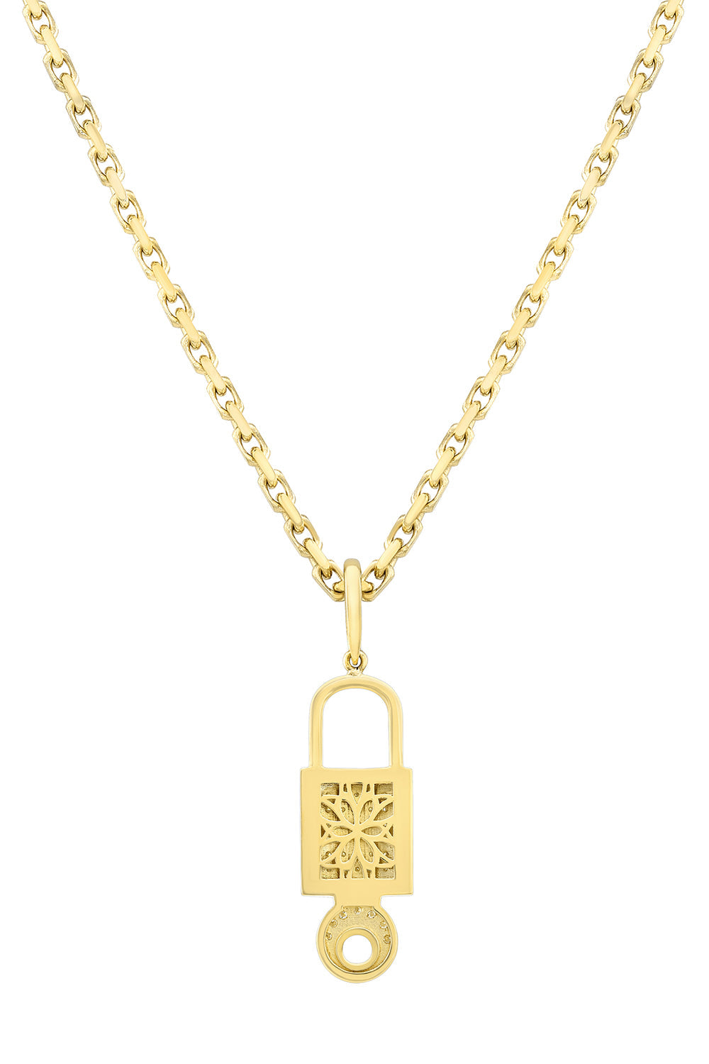 LARGE LOCK DIAMOND PENDANT-ROSE GOLD-JEWELRYFINE NECKLACE-LORAIDA