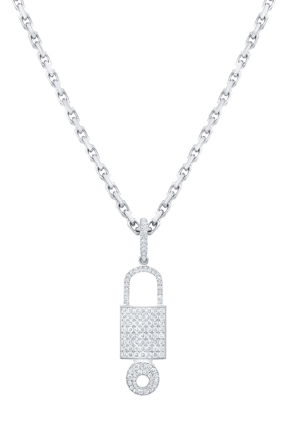 LARGE LOCK DIAMOND PENDANT-WHITE GOLD-JEWELRYFINE NECKLACE-LORAIDA