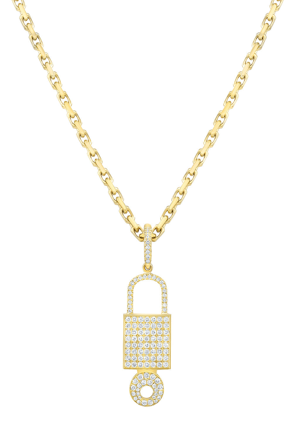 LARGE LOCK DIAMOND PENDANT-YELLOW GOLD-JEWELRYFINE NECKLACE-LORAIDA