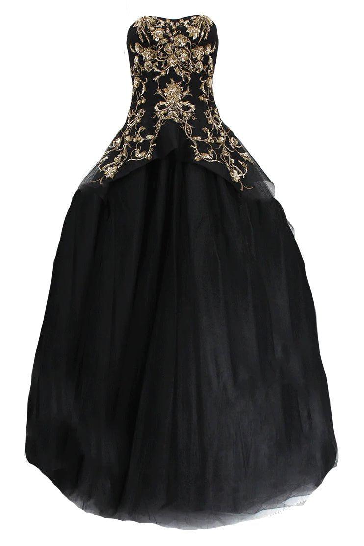 MARCHESA-Gold Embroidered Tulle Gown-