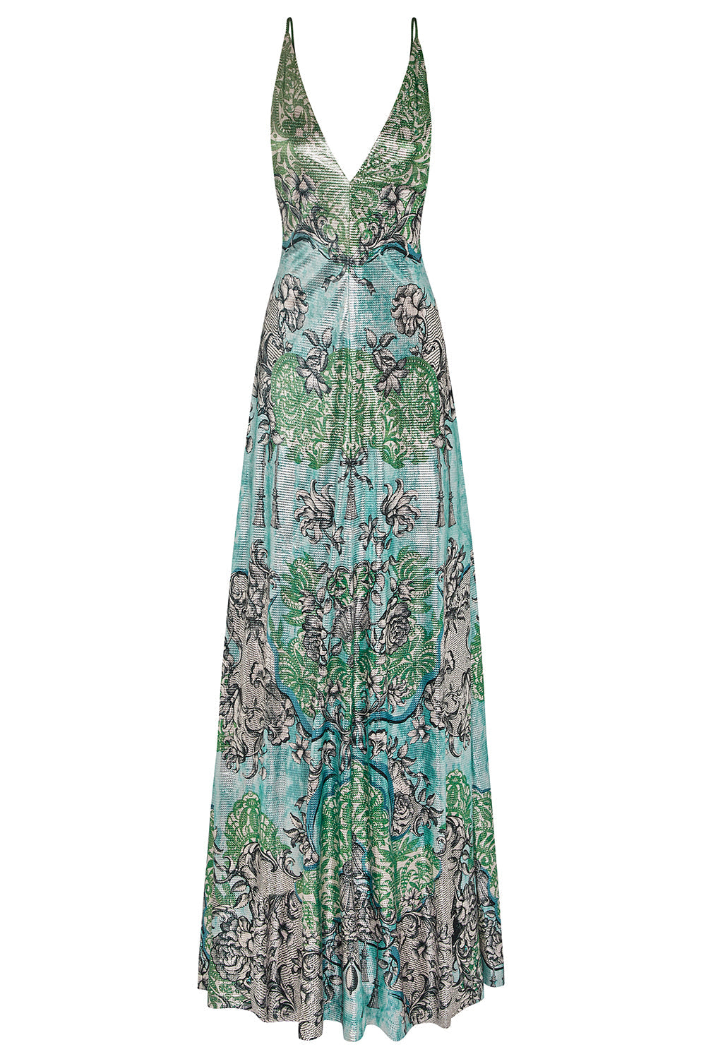 Daria Gown-ROCAILLE LACE CYAN-2-CLOTHINGDRESSGOWN-MARY KATRANTZOU