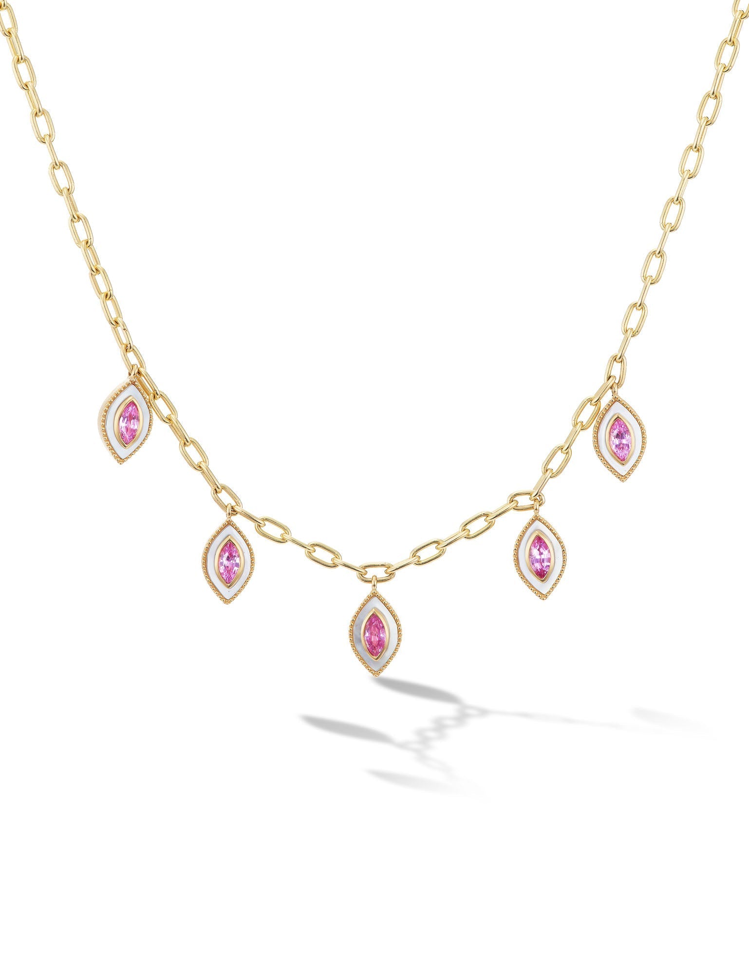 ORLY MARCEL-MARQUISE PINK SAPPHIRE EYE PENDANT NECKLACE-YELLOW GOLD