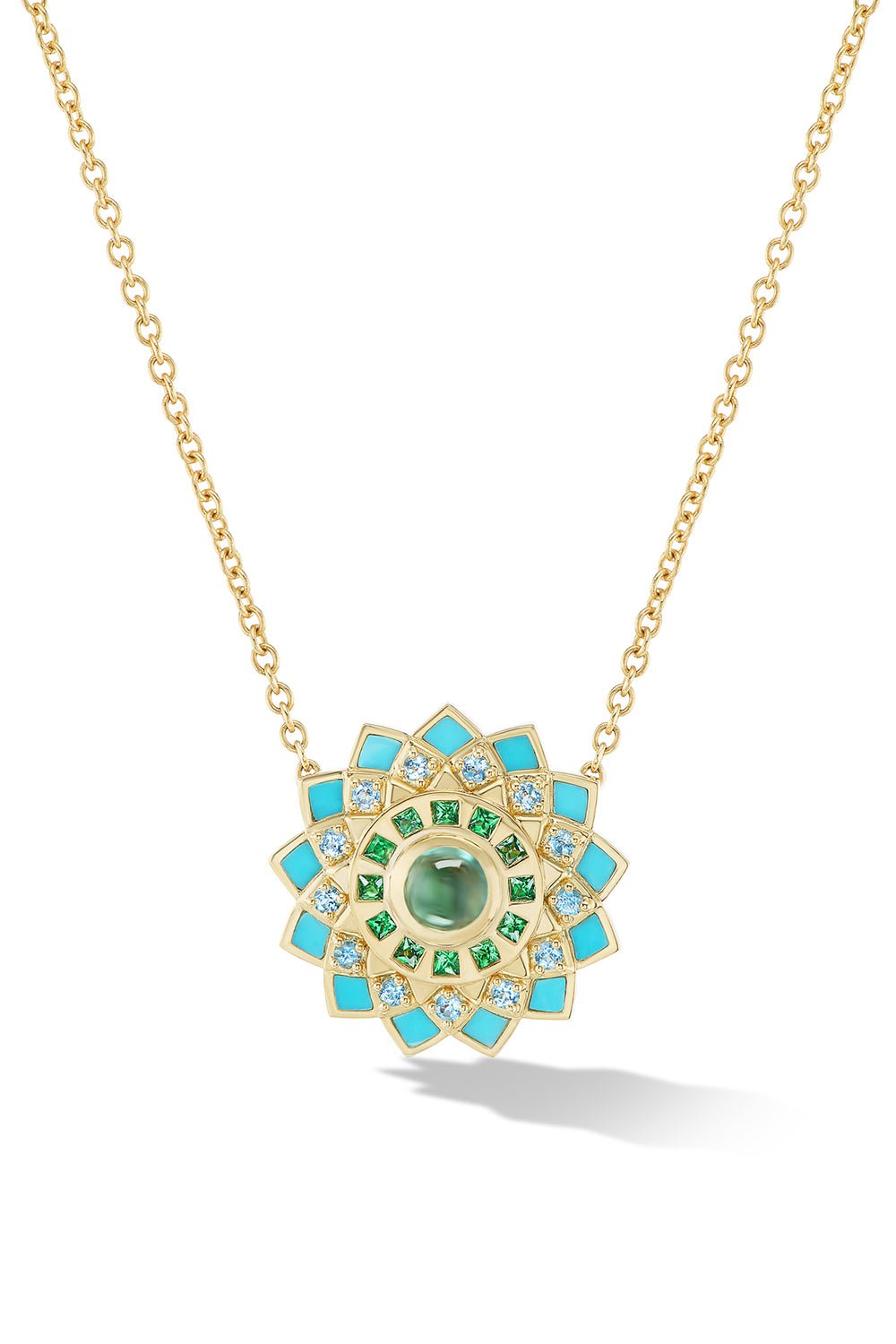 ORLY MARCEL-MINI GREEN MANDALA TEMPLE NECKLACE-YELLOW GOLD