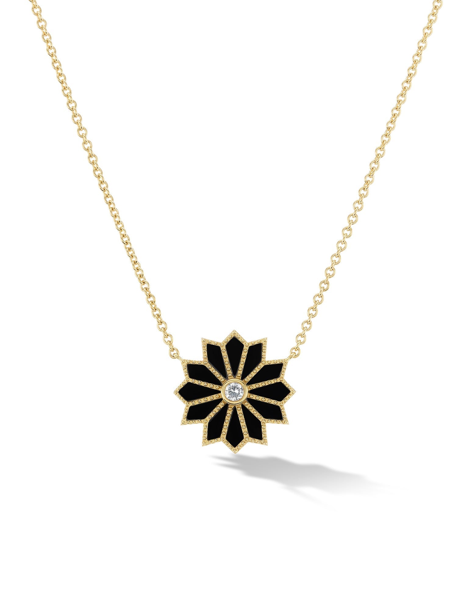 ORLY MARCEL-MINI SACRED BLACK ONYX INLAY FLOWER NECKLACE-YELLOW GOLD