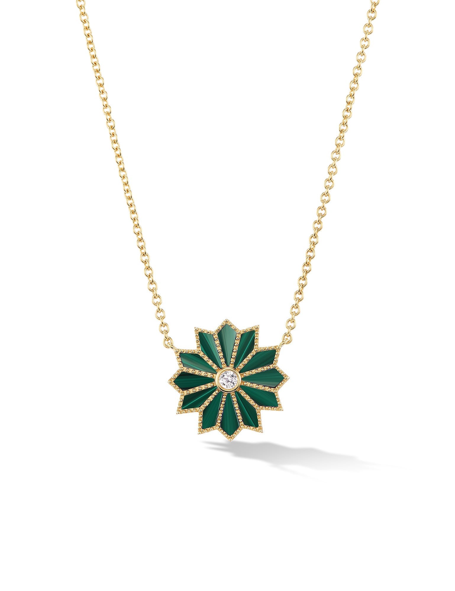 ORLY MARCEL-MINI SACRED MALACHITE INLAY FLOWER NECKLACE-YELLOW GOLD