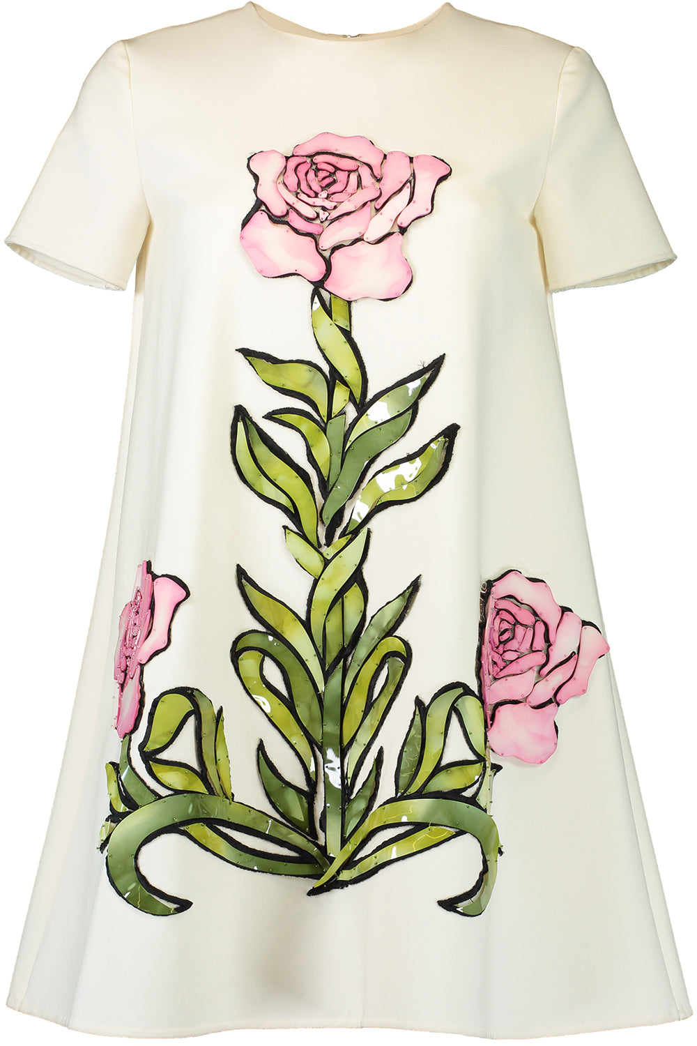 SHORT SLEEVE ROSES SHIFT DRESS-IVORY-8-CLOTHINGDRESSCASUAL-OSCAR DE LA RENTA