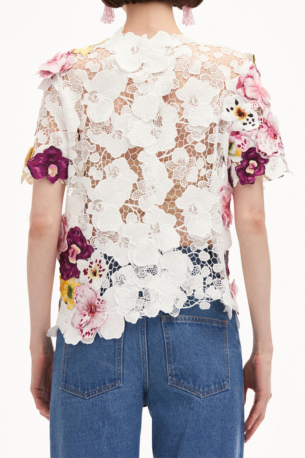 Short Sleeve Orchid Threadwork Blouse-WHITE-4-CLOTHINGTOPBLOUSE-OSCAR DE LA RENTA