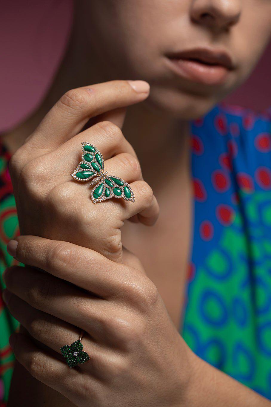 PIRANESI-Malachite Butterfly Ring-YELLOW GOLD