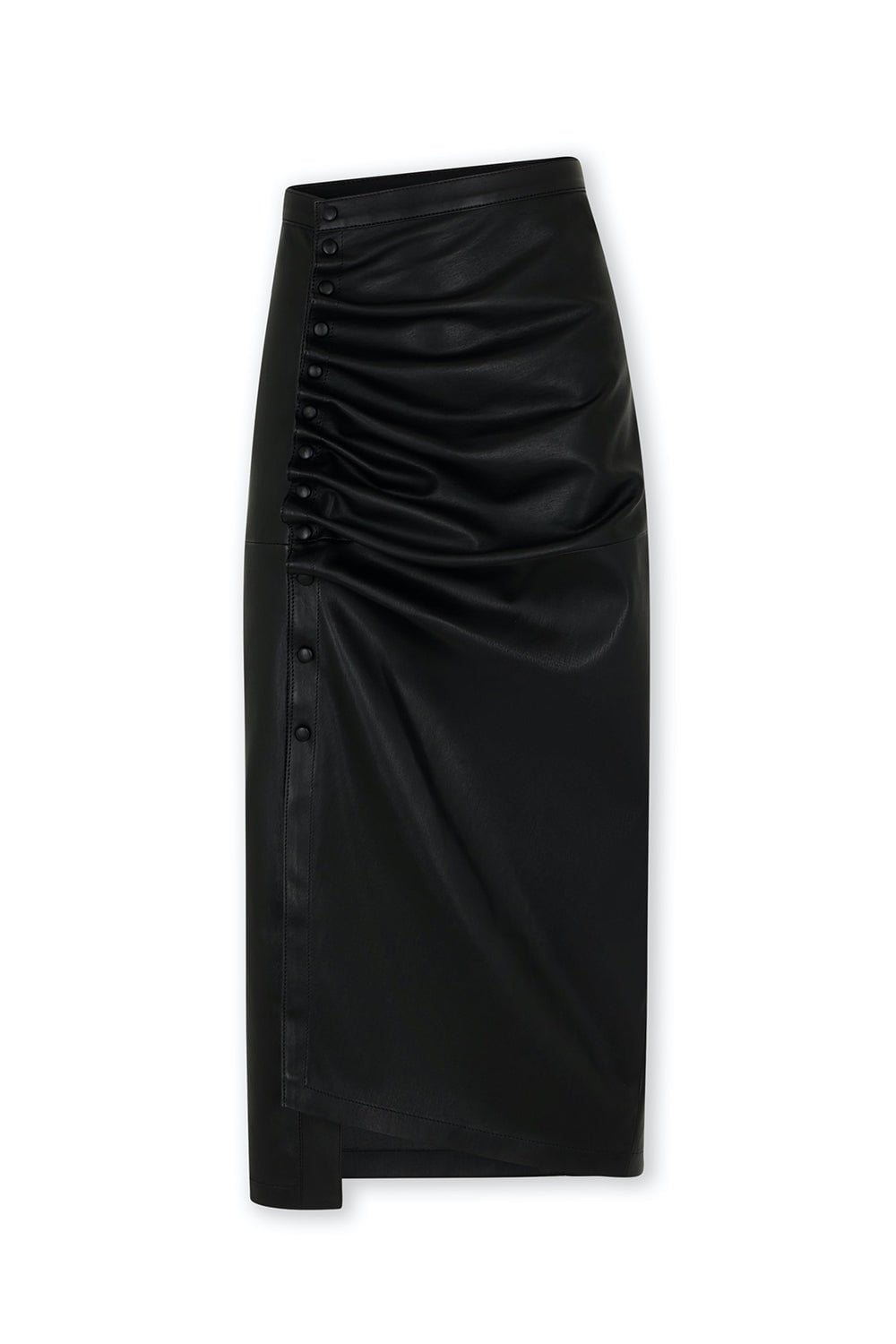 RABANNE-Ruched Button Midi Skirt-