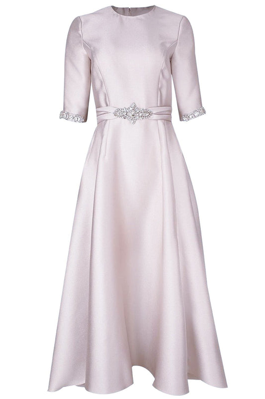 REEM ACRA-Mikado Jewel Neck Dress-