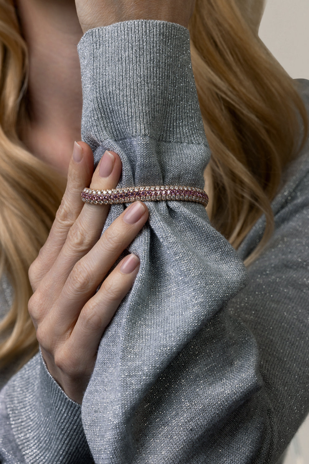 Pink Sapphire Giotto Stretch Bracelet-ROSE GOLD-JEWELRYFINE JEWELBRACELET O-ROBERTO DEMEGLIO