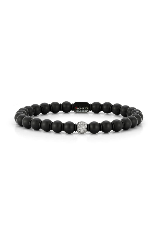 Diamond Bead Matte Black Sfera Bracelet-WHITE GOLD-JEWELRYFINE JEWELBRACELET O-ROBERTO DEMEGLIO