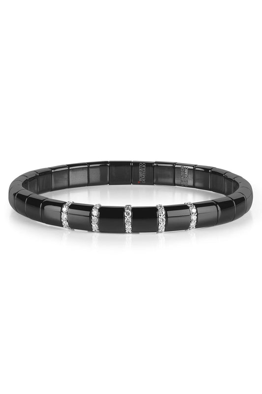 Matte Black Ceramic Three Bar Pura Stretch Bracelet-WHITE GOLD-JEWELRYFINE JEWELBRACELET O-ROBERTO DEMEGLIO