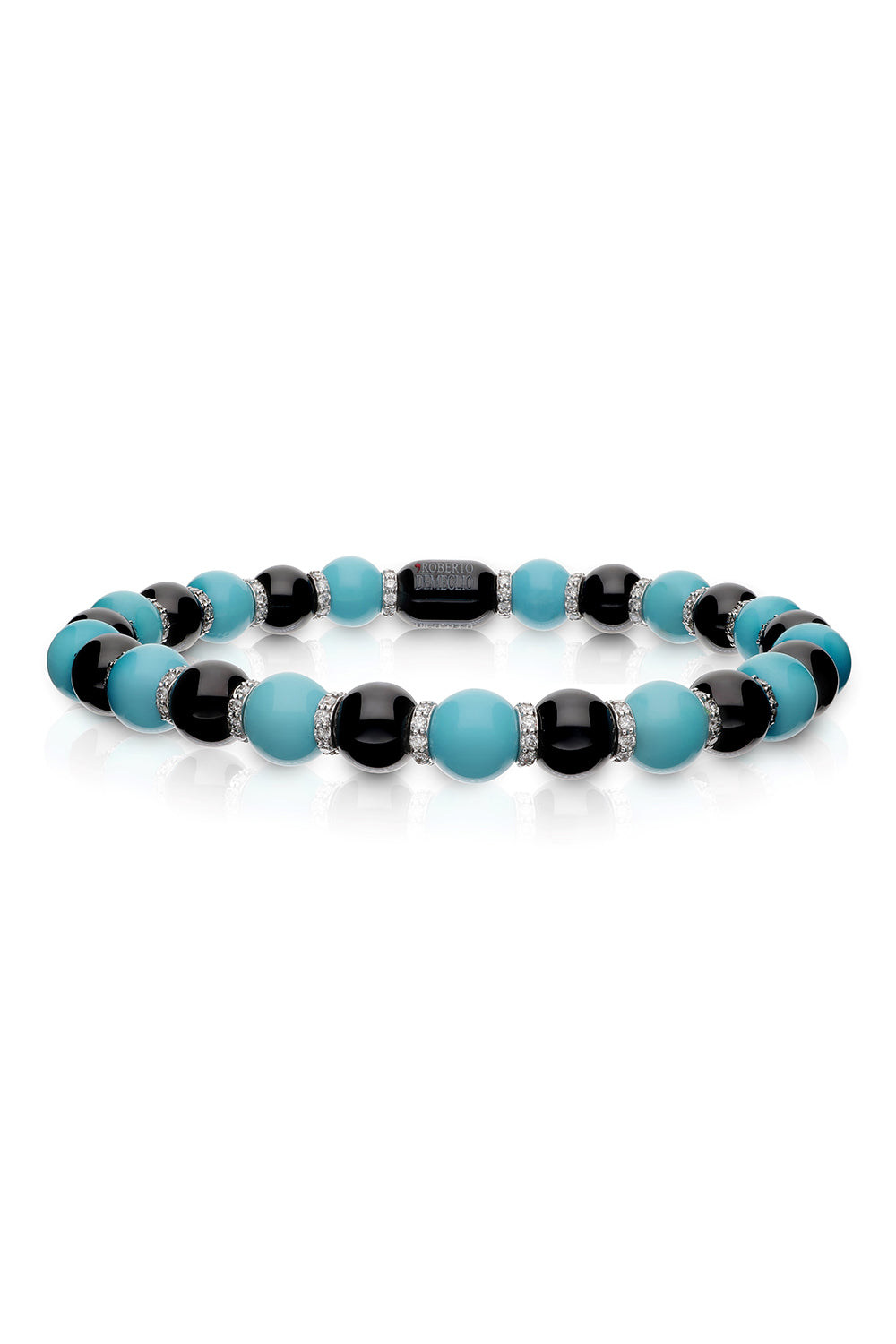 Turquoise Black Ceramic Sfera Stretch Bracelet-WHITE GOLD-JEWELRYFINE JEWELBRACELET O-ROBERTO DEMEGLIO