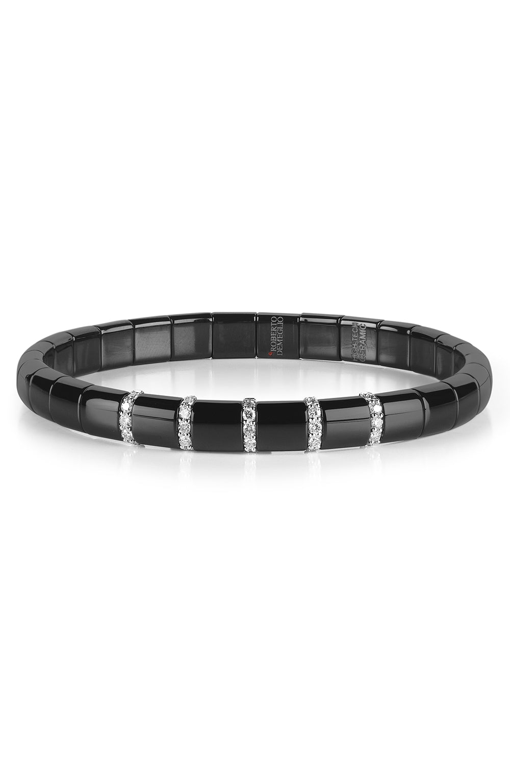 White Black Ceramic Five Bar Pura Stretch Bracelet-WHITE GOLD-JEWELRYFINE JEWELBRACELET O-ROBERTO DEMEGLIO