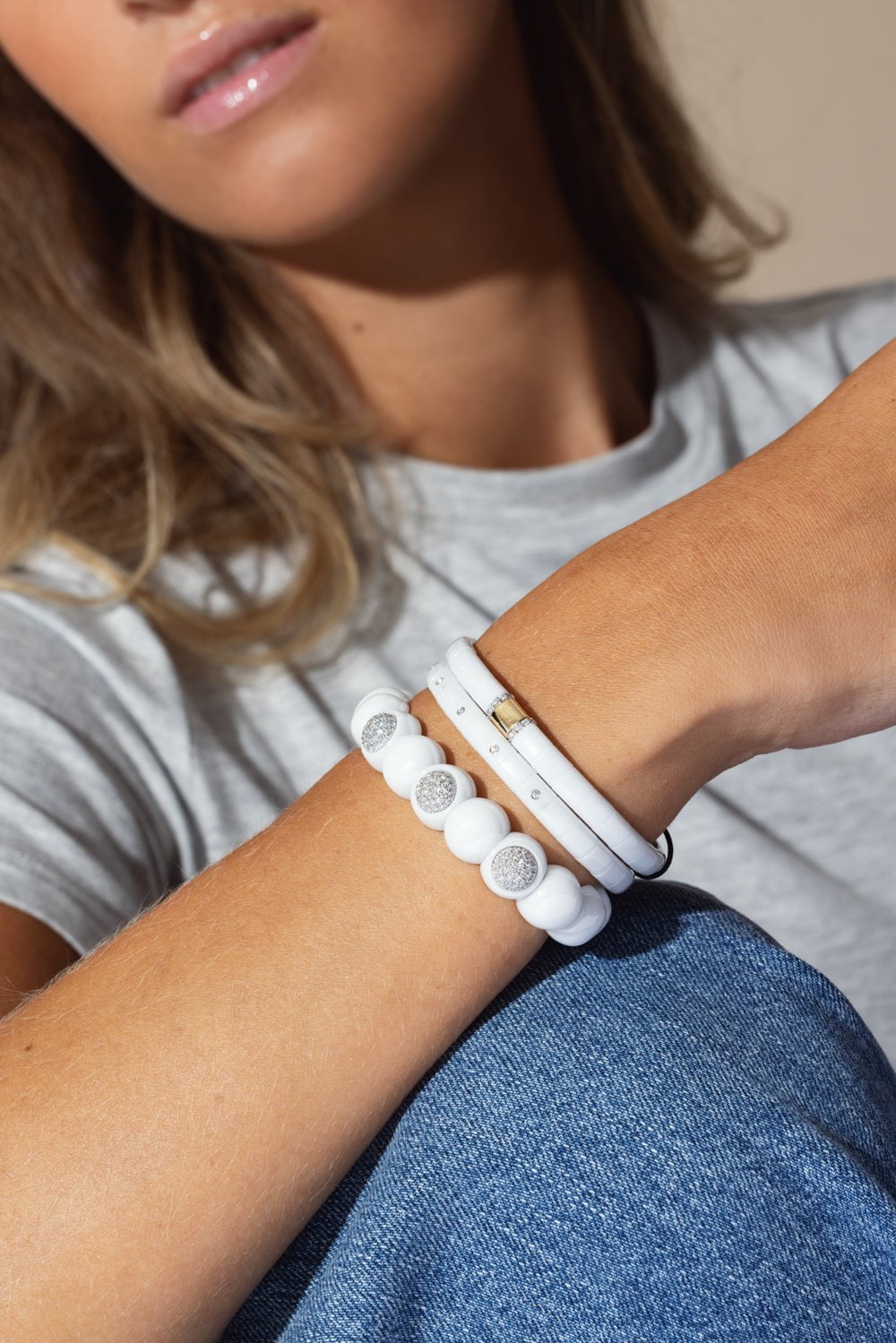 ROBERTO DEMEGLIO-White Ceramic Dama Bracelet-WHITE GOLD