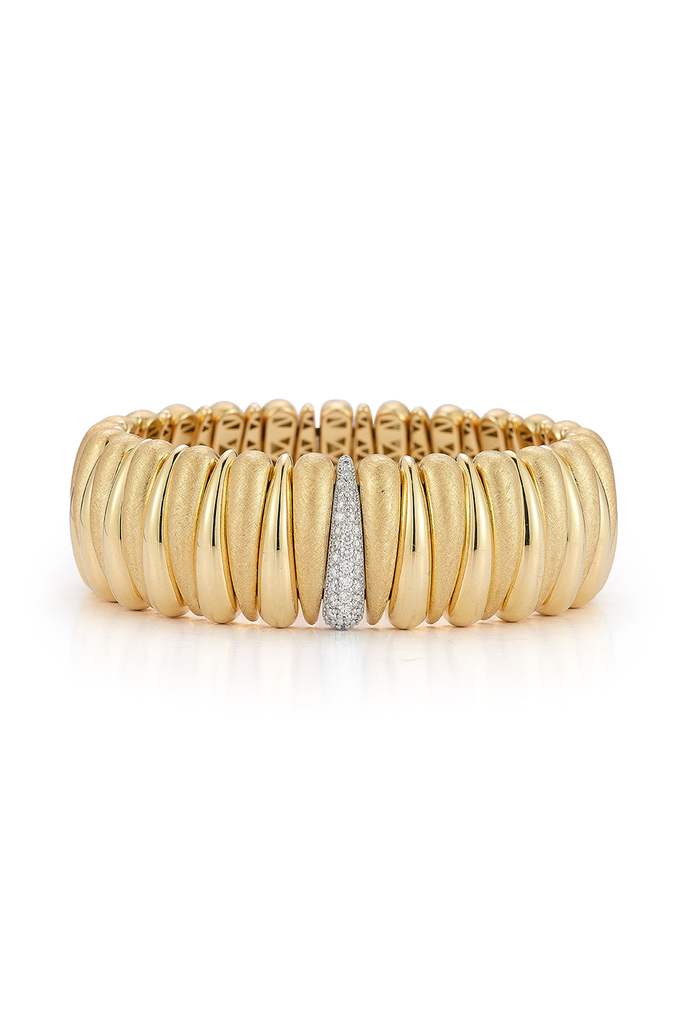 Diamond Link Shiny Matte Ceramic Artiglio Stretch Bracelet-YELLOW GOLD-JEWELRYFINE JEWELBRACELET O-ROBERTO DEMEGLIO