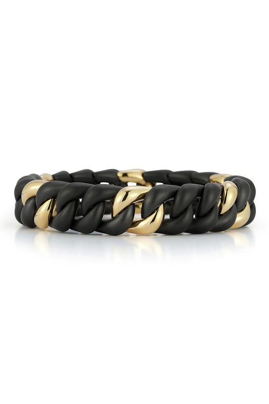 Matte Black Six Link Ceramic Strech Bracelet-YELLOW GOLD-JEWELRYFINE JEWELBRACELET O-ROBERTO DEMEGLIO