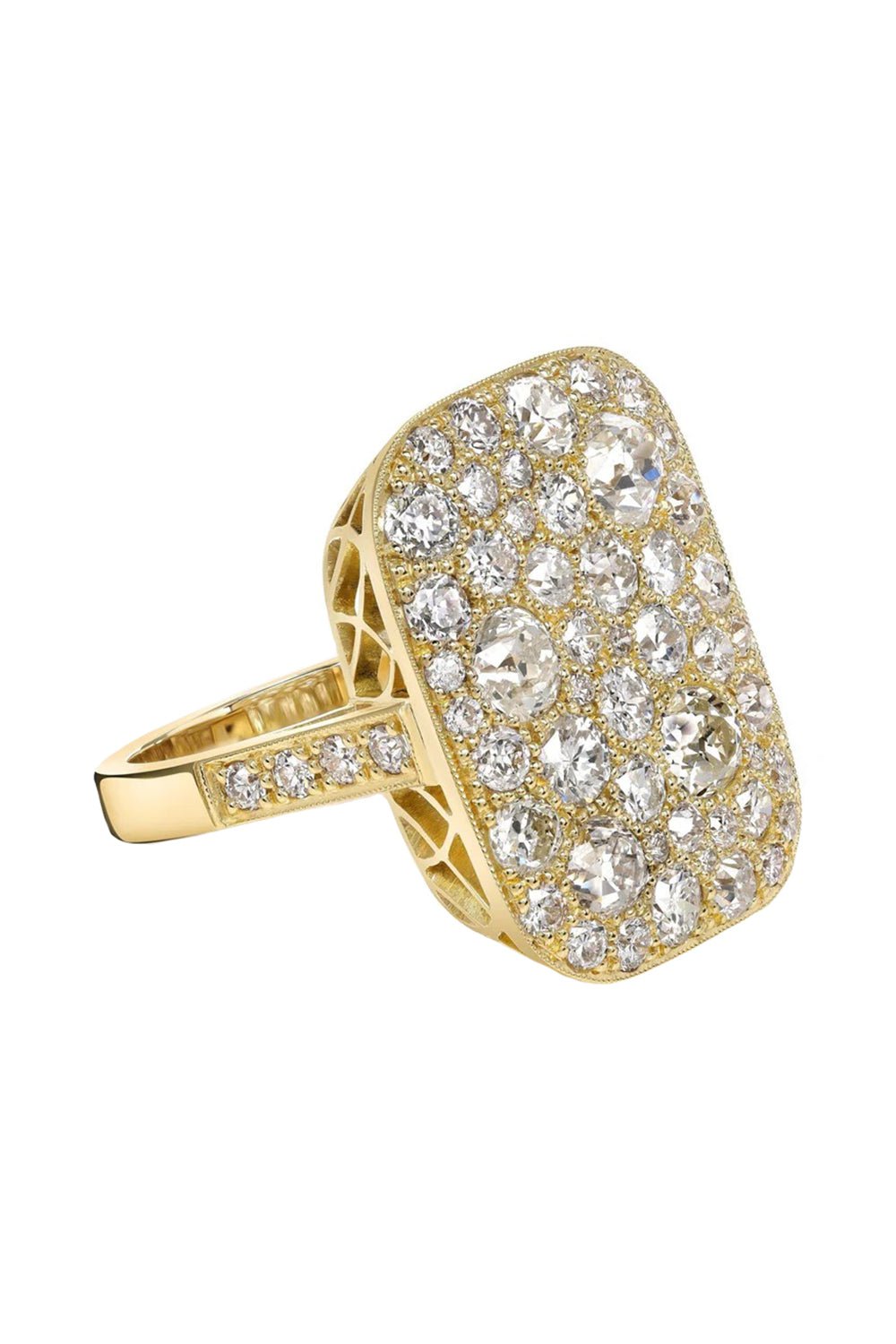 SINGLE STONE-Rectangular Cobblestone Ring-YELLOW GOLD