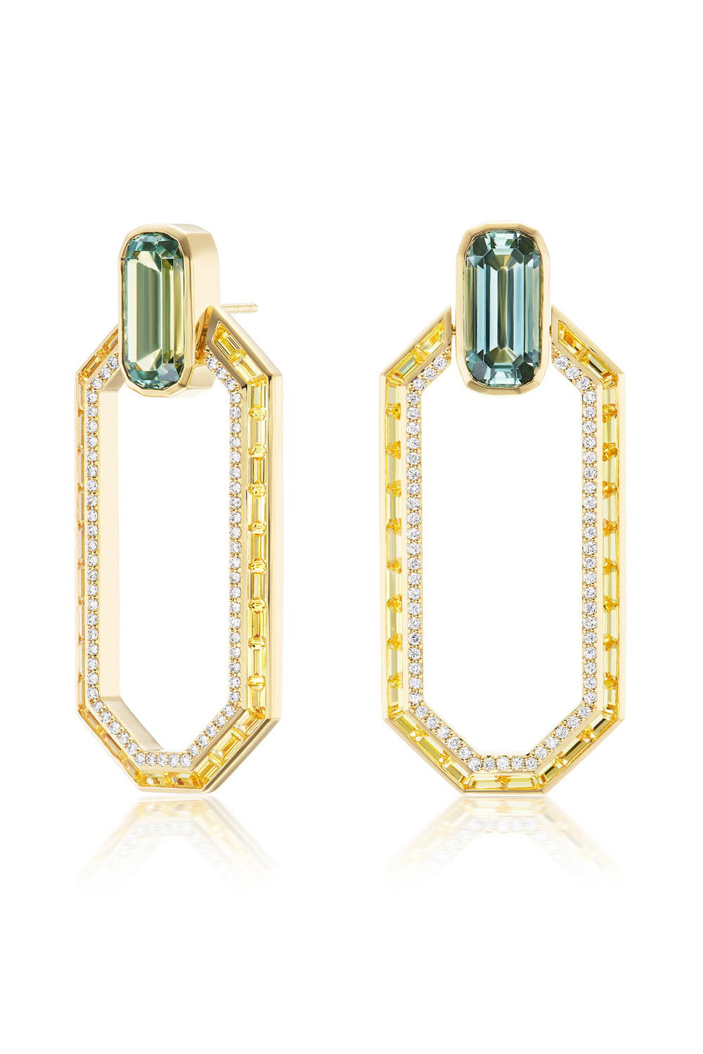 Green Tourmaline Sapphire Earrings-YELLOW GOLD-JEWELRYFINE JEWELEARRING-SORELLINA