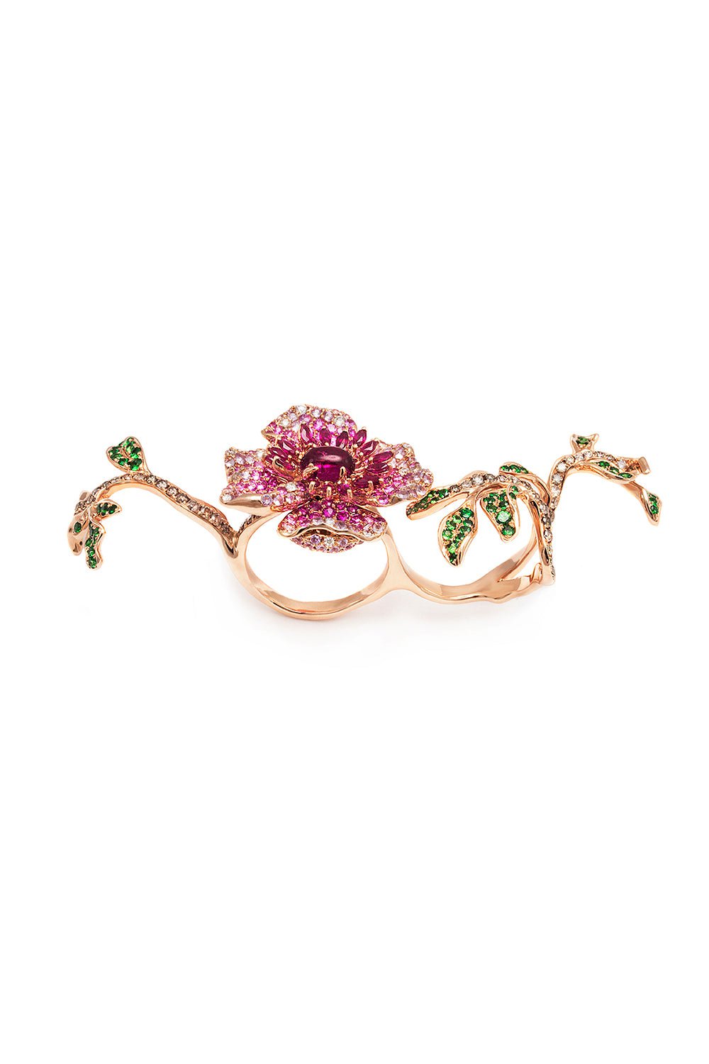 STEFERE-Diamond Pink Sapphire Flower Vine Ring-ROSE GOLD