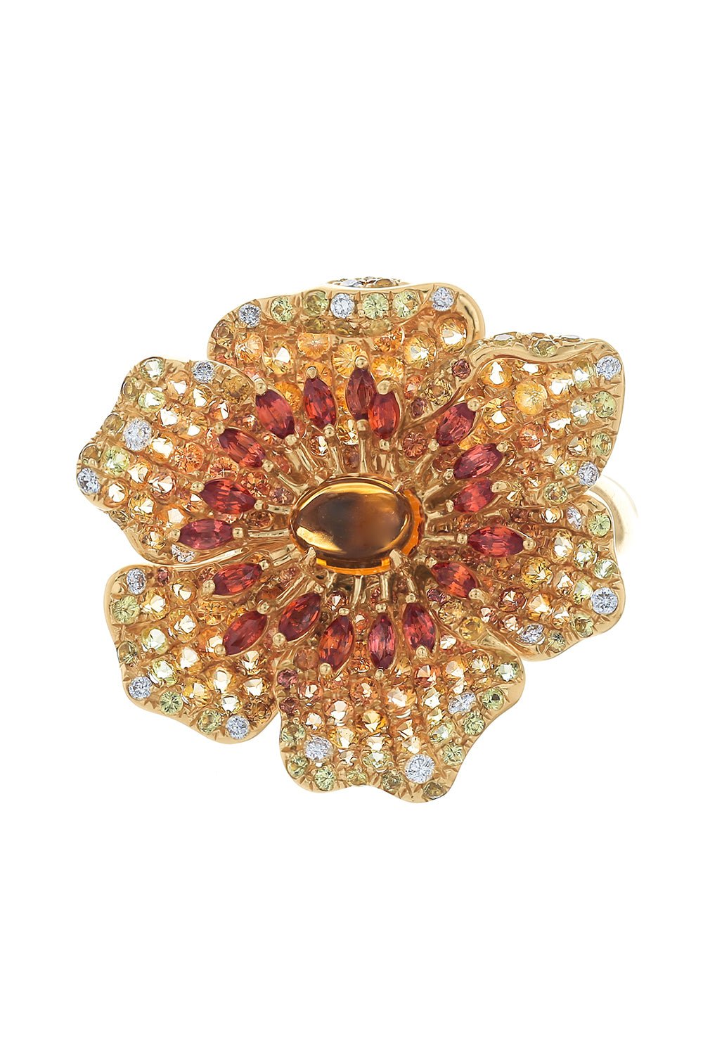 STEFERE-Orange Yellow Sapphire Flower Ring-YELLOW GOLD