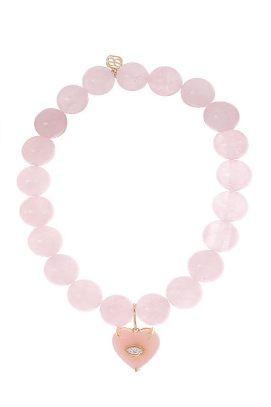 Heart Rose Quartz Charm Bracelet-YELLOW GOLD-JEWELRYFINE JEWELBRACELET O-SYDNEY EVAN