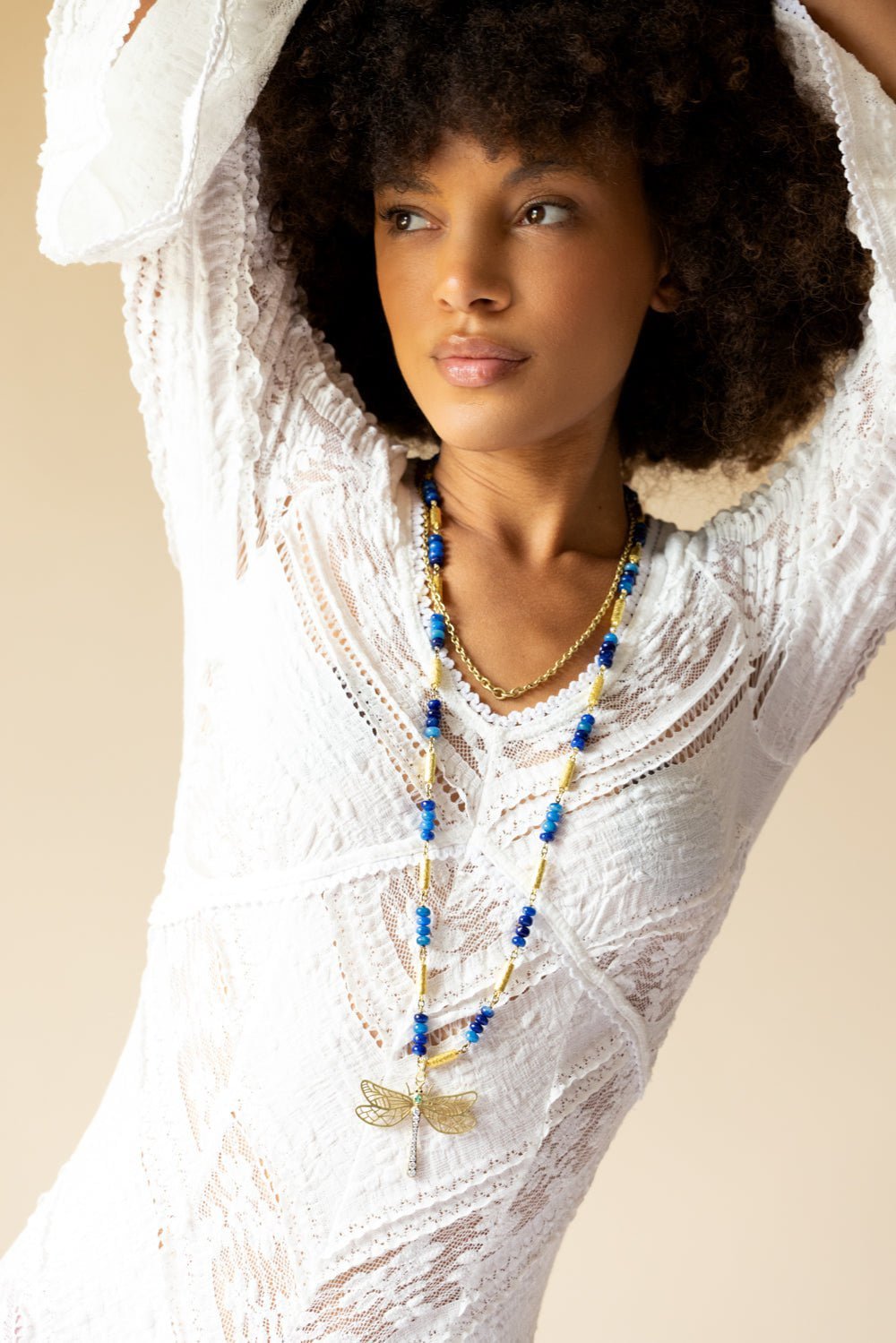 SYLVA & CIE-Afganite Beads Bullet Chain Necklace-YELLOW GOLD