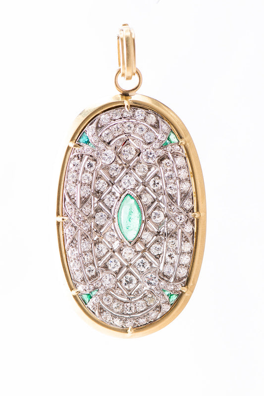 Diamond Emerald Pendant-YELLOW GOLD-JEWELRYFINE JEWELPENDANT-SYLVA & CIE