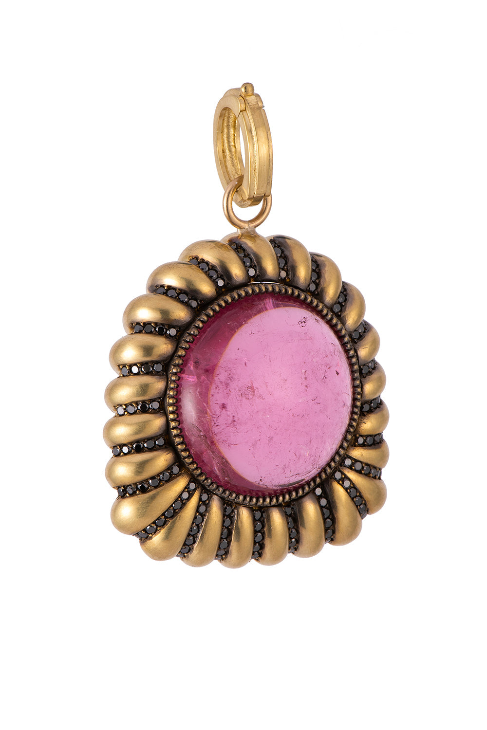 Pink Tourmaline Black Diamond Pendant-YELLOW GOLD-JEWELRYFINE JEWELPENDANT-SYLVA & CIE