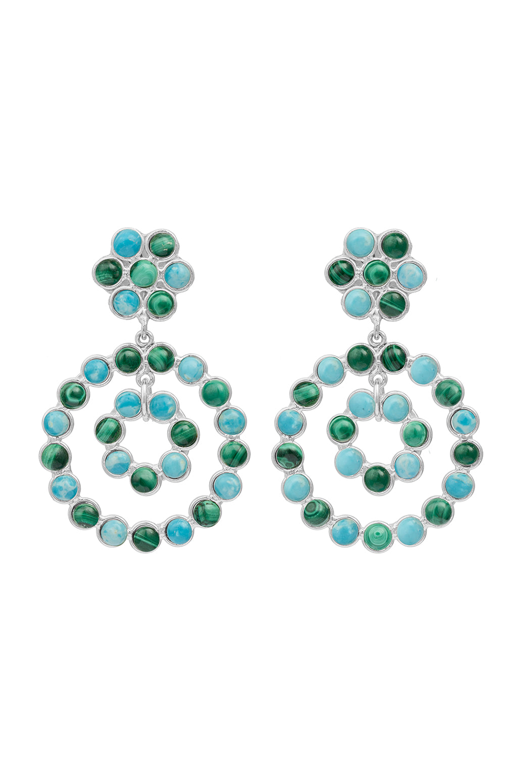 Malachite Larimar Happy Flower Earrings-BL/GRN-JEWELRYBOUTIQUEEARRING-SYLVIA TOLEDANO