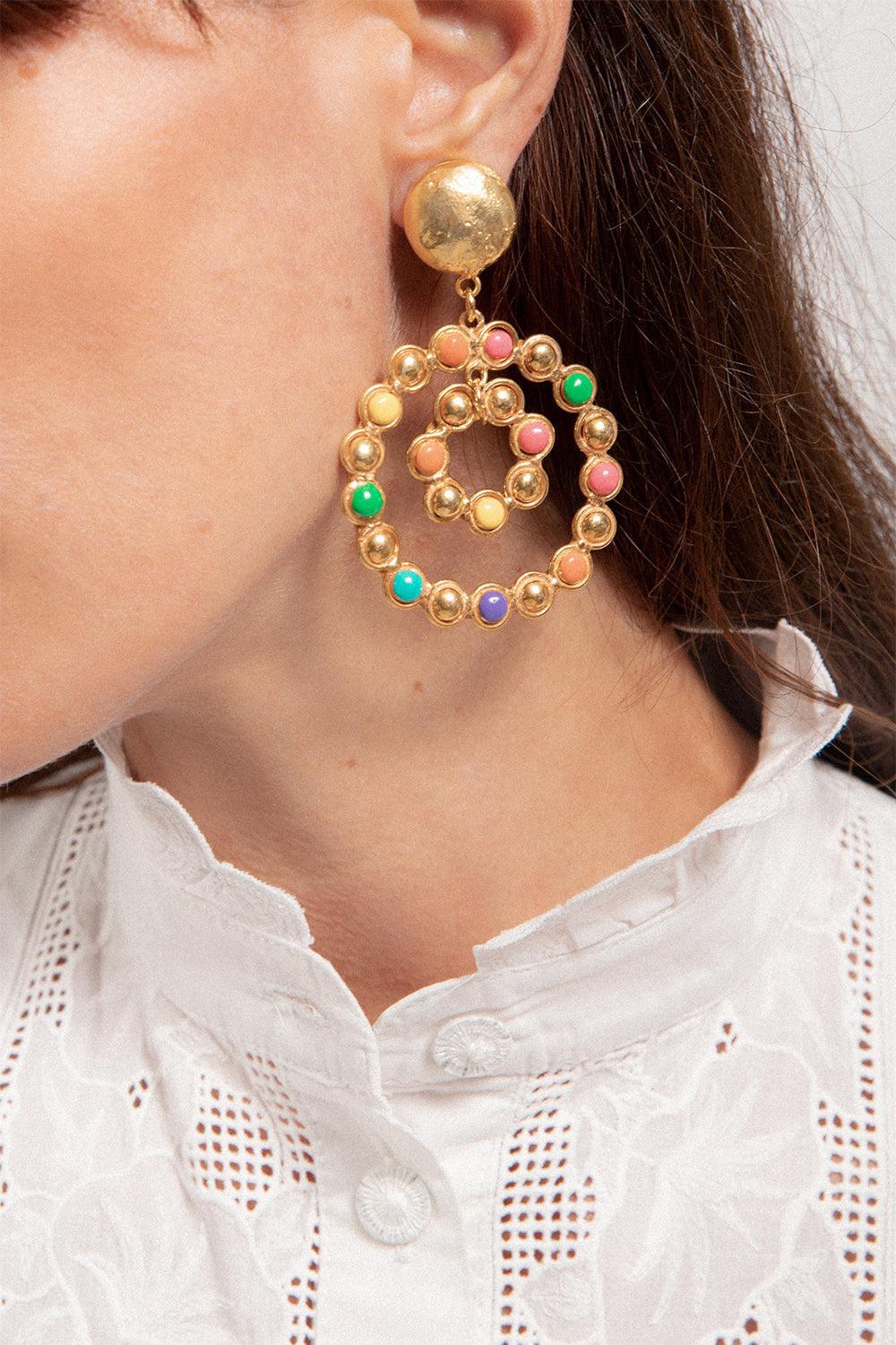 SYLVIA TOLEDANO-Pink Happy Flower Earrings-GOLD