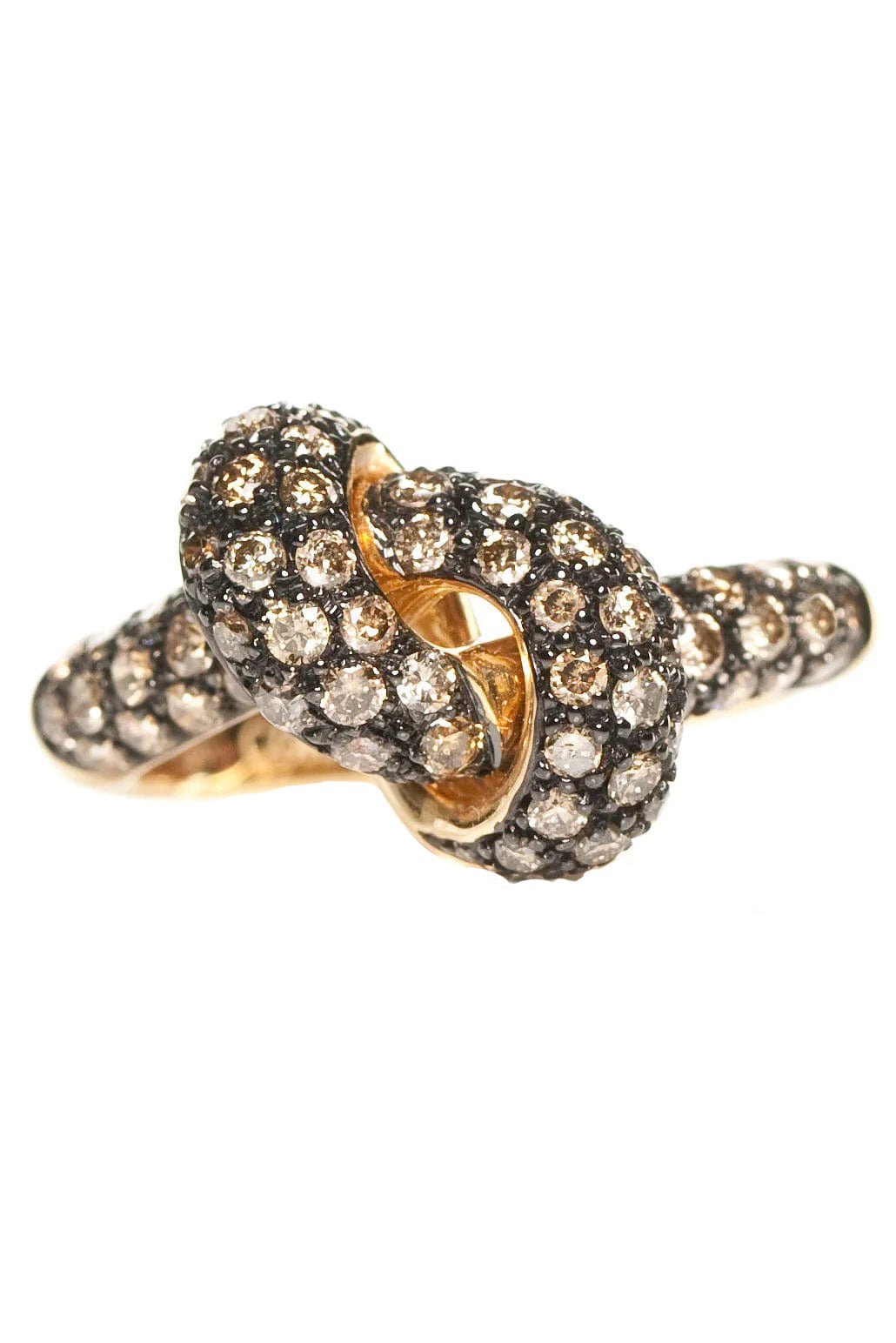 THE LOVE KNOT BY CORALIE-Champagne Diamond Love Knot Ring-YELLOW GOLD