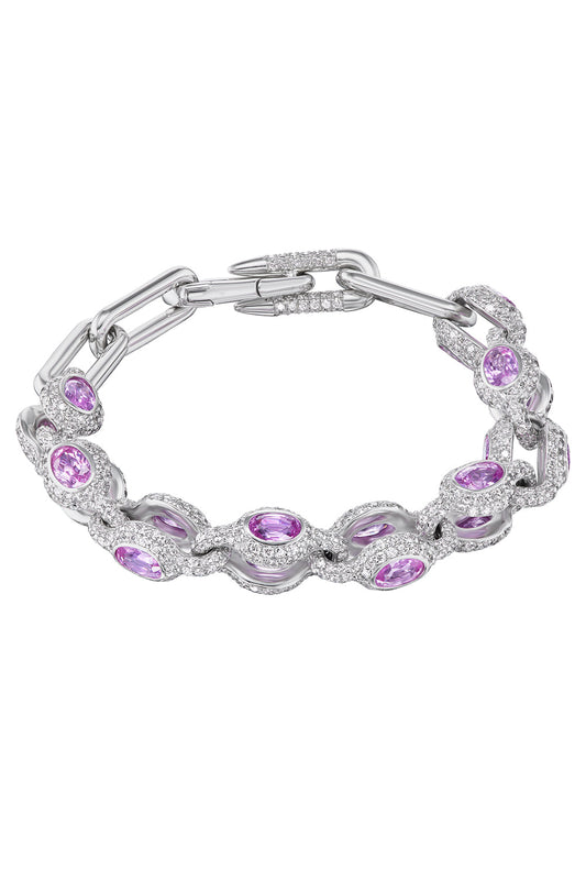 Pink Sapphire Diamond Heavy Bracelet-PLATINUM-7.5-JEWELRYFINE JEWELBRACELET O-UNIFORM OBJECT