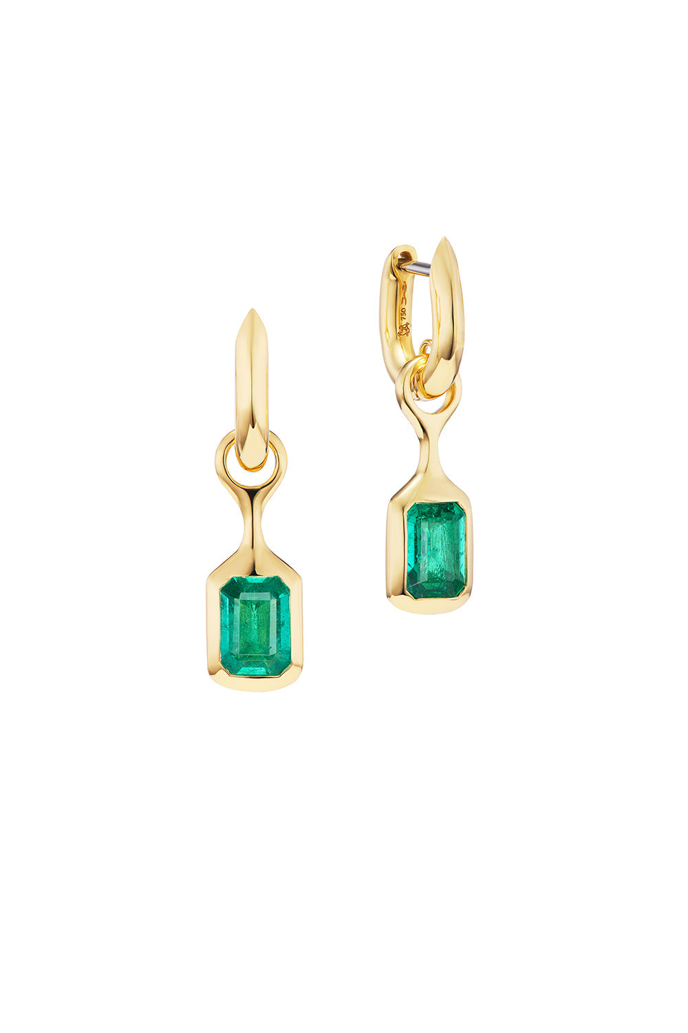 Emerald Carriage Huggie Earrings-YELLOW GOLD-JEWELRYFINE JEWELEARRING-UNIFORM OBJECT