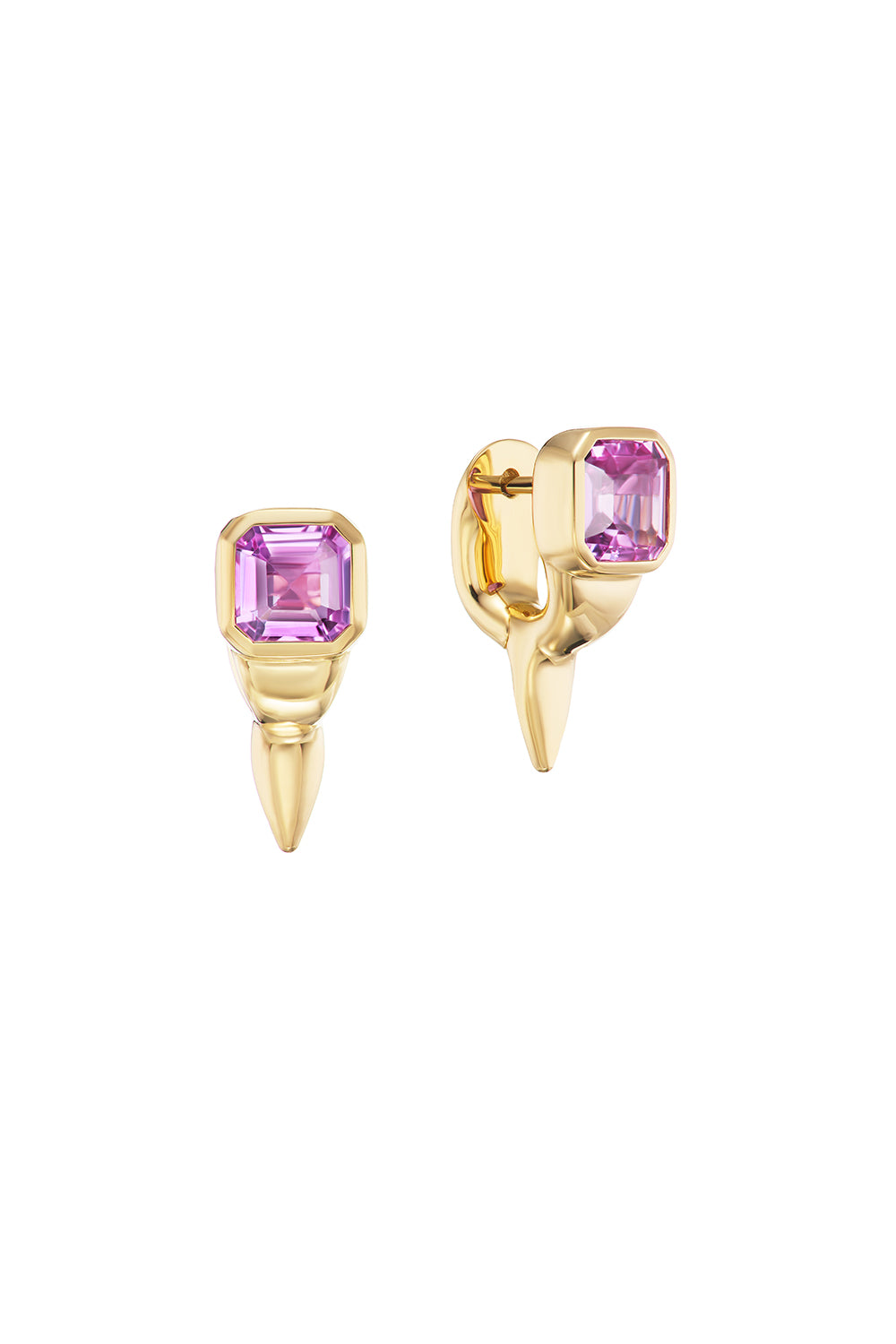 Pink Sapphire Kill Sliver Huggie Earrings-YELLOW GOLD-JEWELRYFINE JEWELEARRING-UNIFORM OBJECT