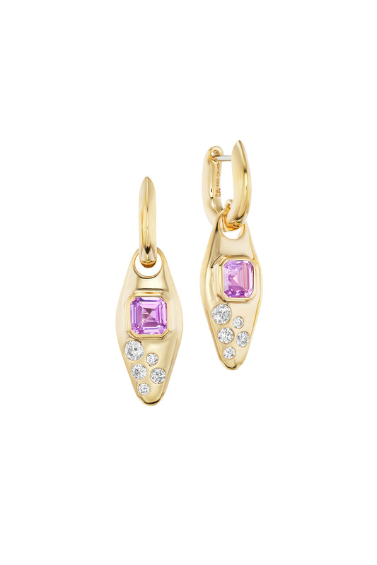 Pink Sapphire Vessel Huggie Earrings-YELLOW GOLD-JEWELRYFINE JEWELEARRING-UNIFORM OBJECT