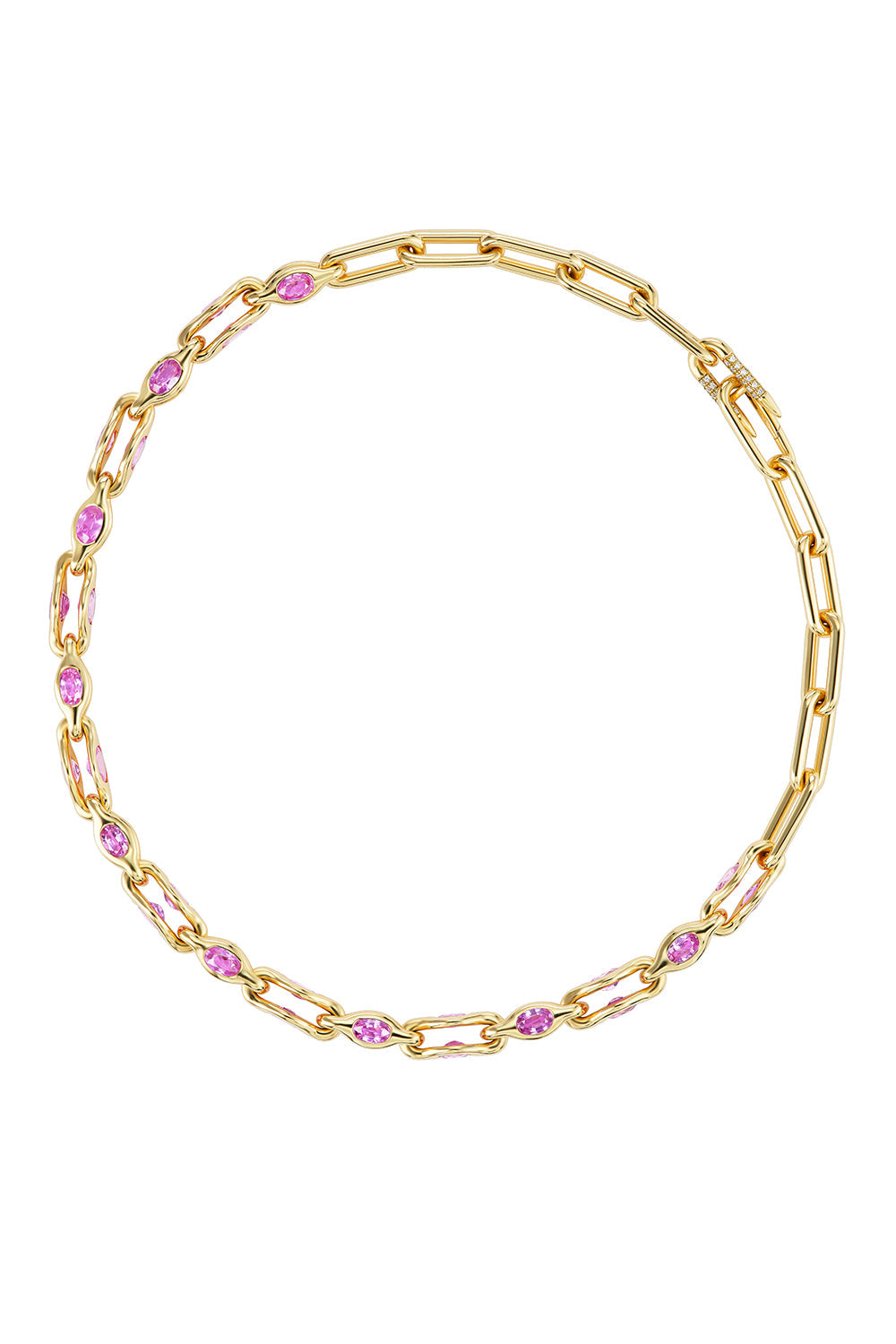 Pink Sapphire Gem Heavy Metal Necklace-YELLOW GOLD-JEWELRYFINE JEWELNECKLACE O-UNIFORM OBJECT