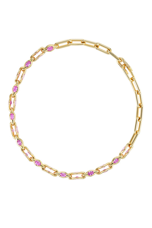 Pink Sapphire Gem Heavy Metal Necklace-YELLOW GOLD-JEWELRYFINE JEWELNECKLACE O-UNIFORM OBJECT