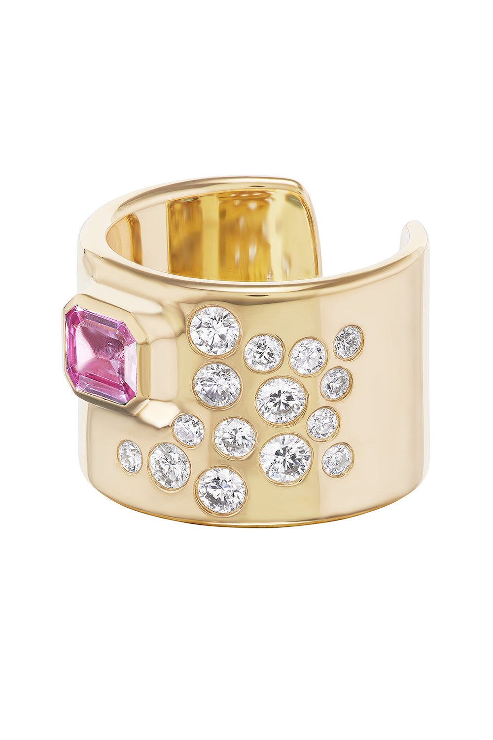 Pink Sapphire Diamond Cuff Ring-YELLOW GOLD-7-JEWELRYFINE JEWELRING-UNIFORM OBJECT