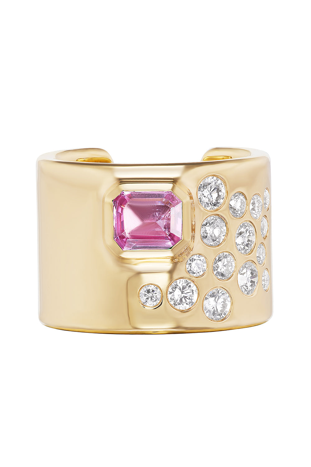 Pink Sapphire Diamond Cuff Ring-YELLOW GOLD-7-JEWELRYFINE JEWELRING-UNIFORM OBJECT