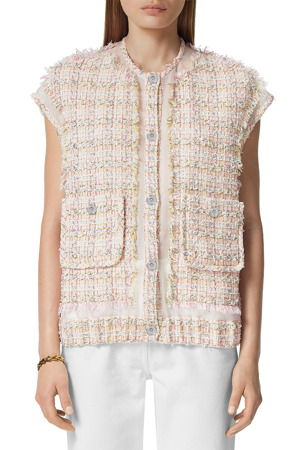 Tweed Vest-PNK/WHT-40-CLOTHINGTOPKNITS-VERSACE