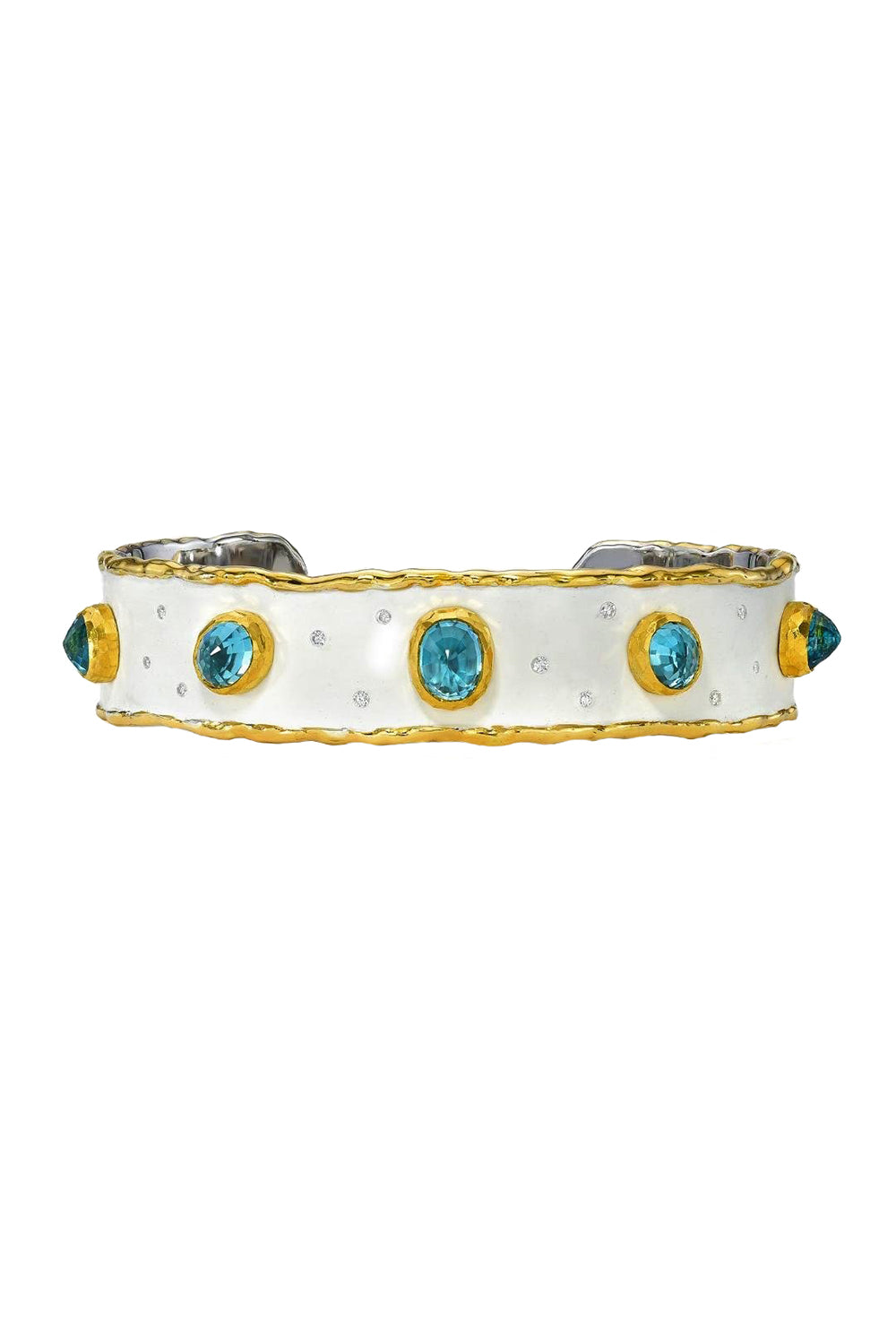 Blue Zircon Frosted Enamel Bracelet-YELLOW GOLD-JEWELRYFINE JEWELBRACELET O-VICTOR VELYAN